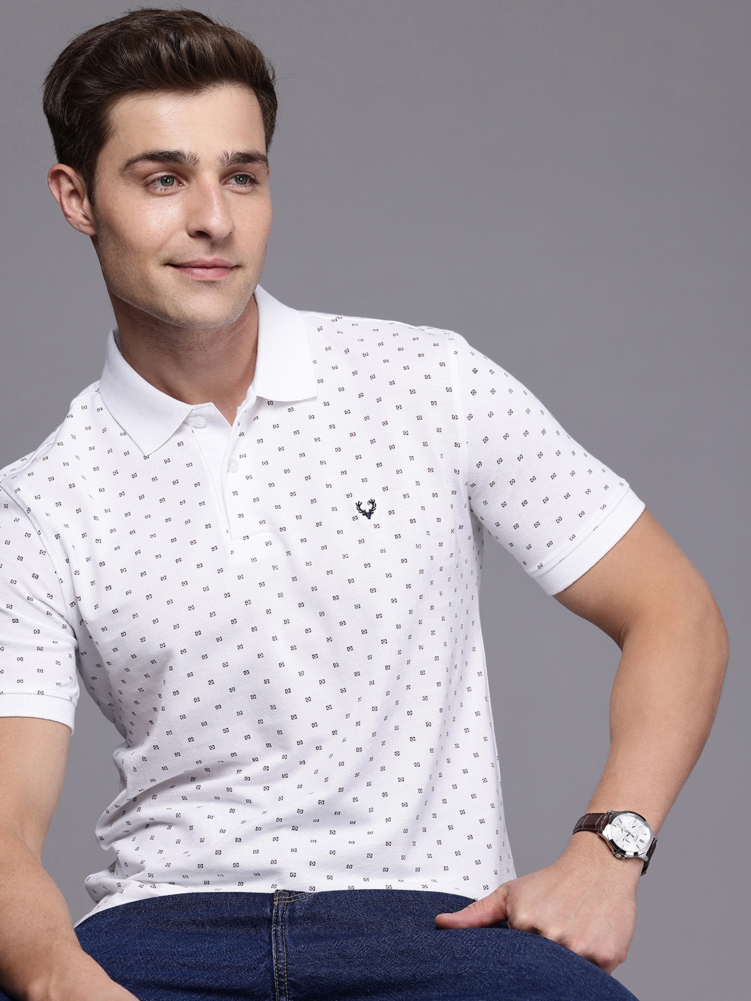 

Allen Solly Printed Polo Collar Pure Cotton T-shirt, White