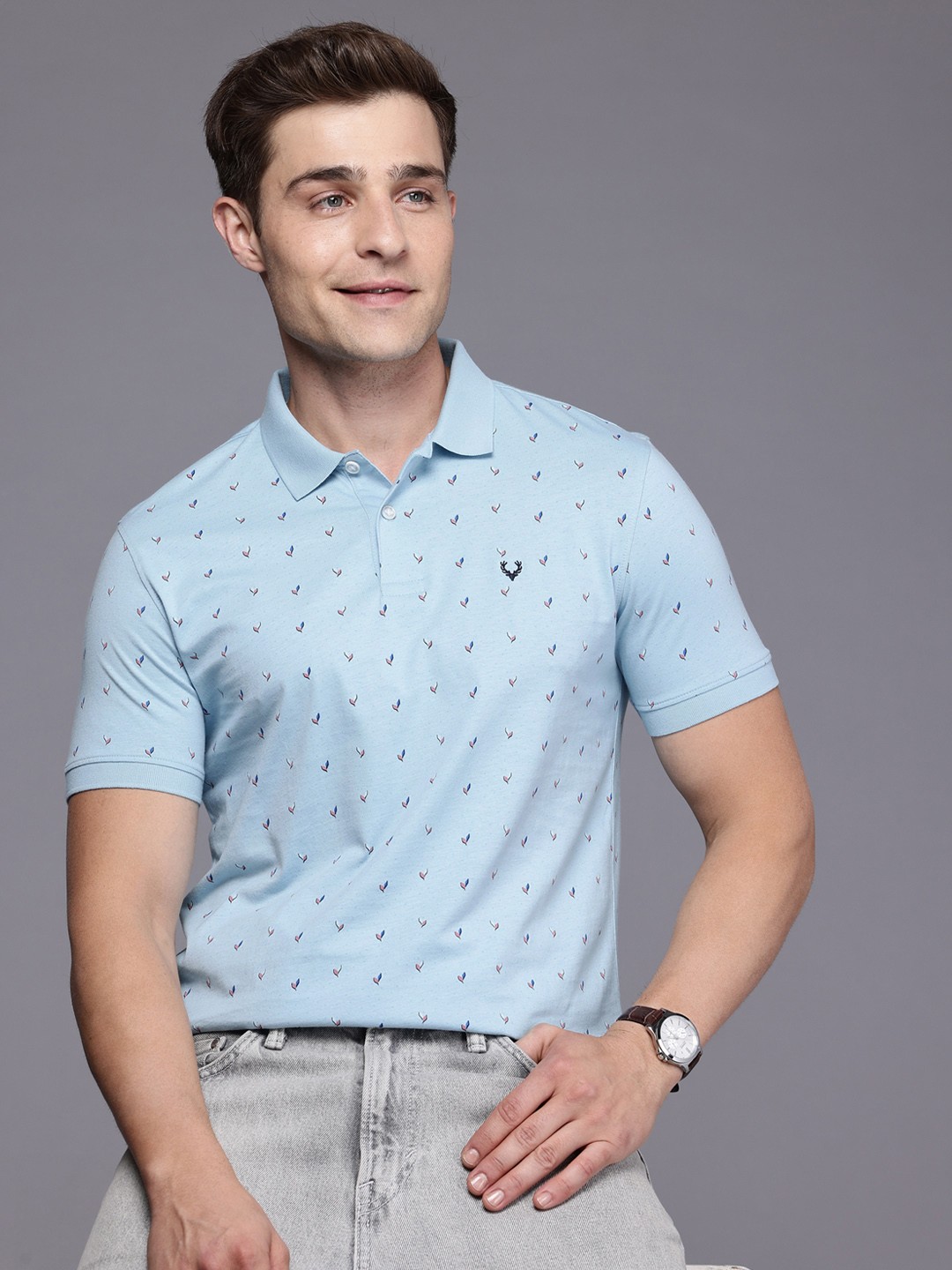 

Allen Solly Floral Polo Collar Pure Cotton T-shirt, Blue