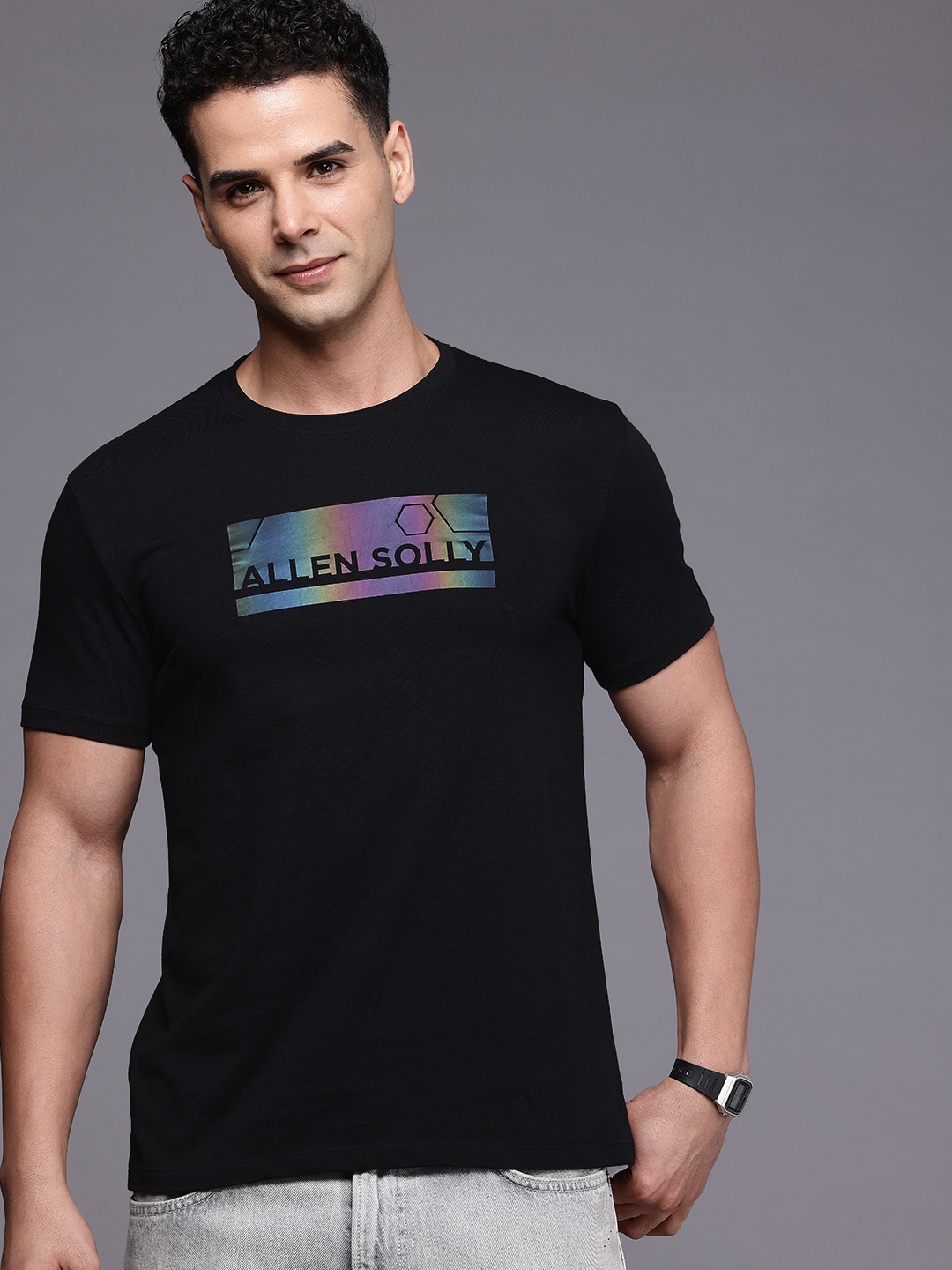 

Allen Solly Brand Logo Printed Pure Cotton Slim Fit T-shirt, Black