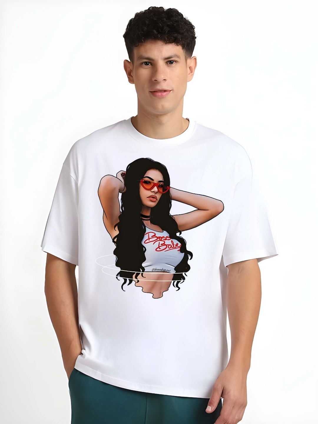 

KAIDO Men Graphic Printed Round Neck Pure Cotton Relaxed Fit T-shirt, White