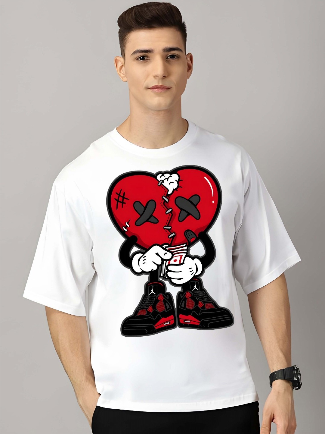

KAIDO Men Graphic Printed Round Neck Pure Cotton Relaxed Fit T-shirt, White