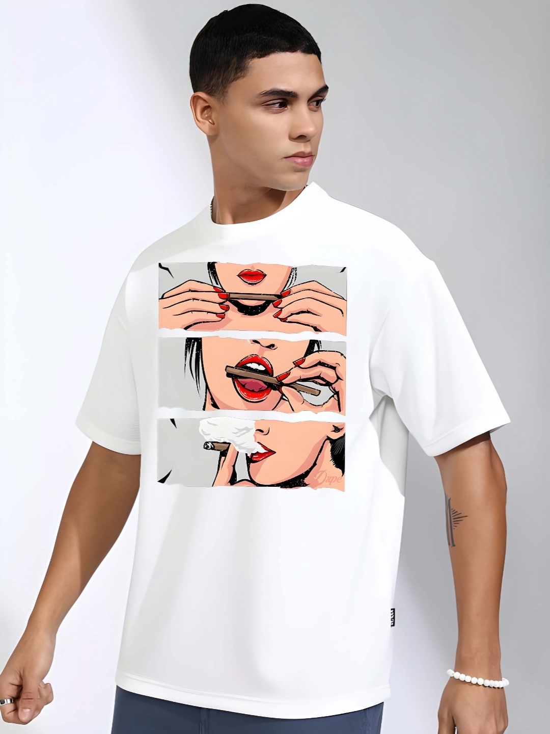 

KAIDO Men Drop-Shoulder Sleeves Pure Cotton T-shirt, White