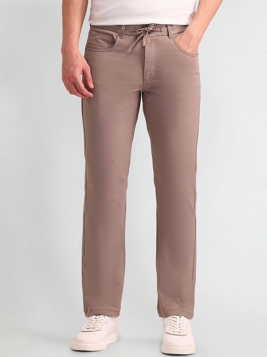 

Arrow New York Men Classic Slim Fit Mid-Rise Trousers, Red