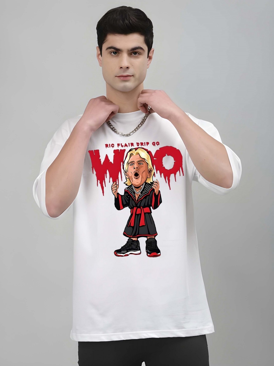 

KAIDO Men Graphic Printed Round Neck Pure Cotton Relaxed Fit T-shirt, White