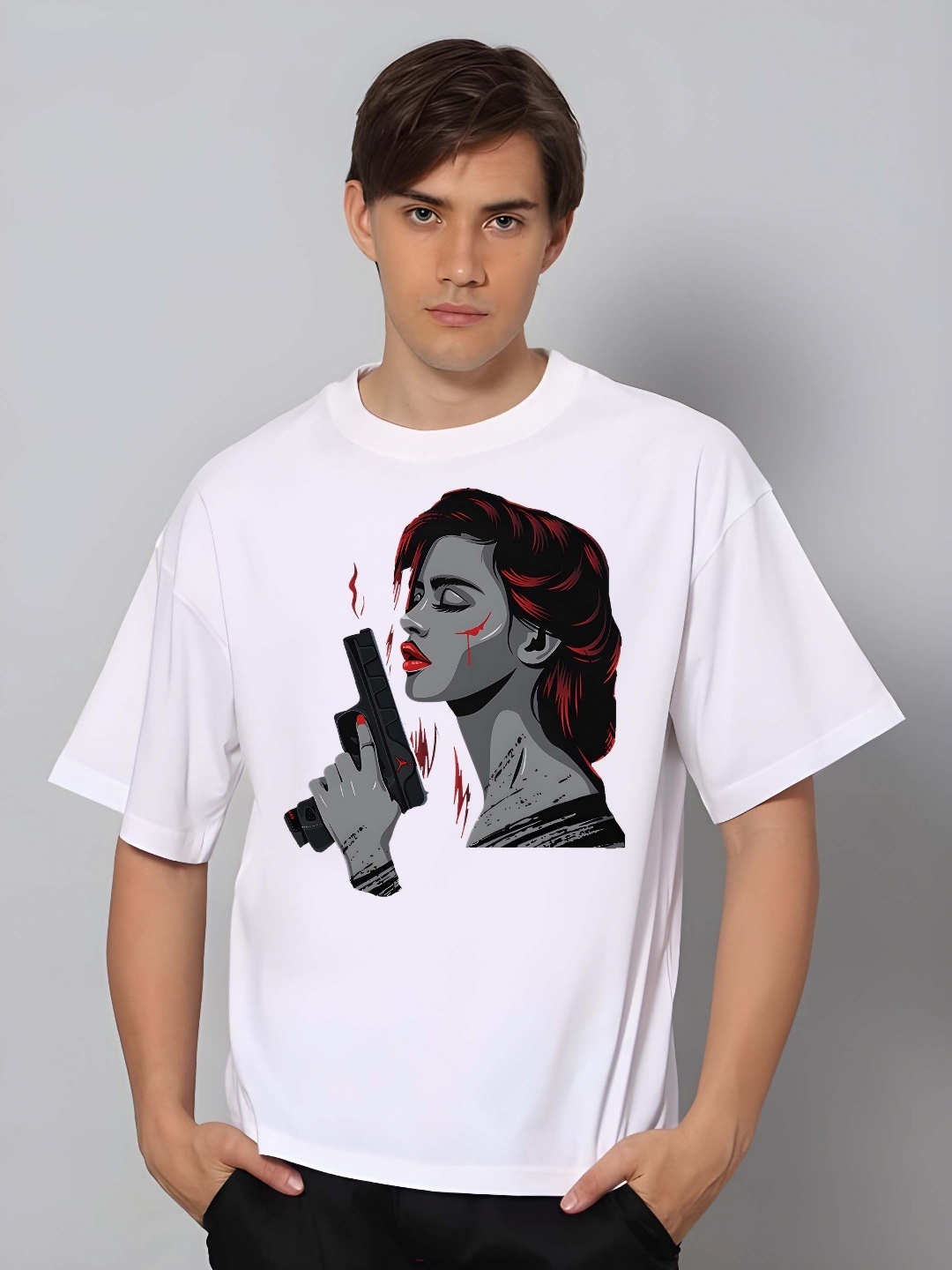 

KAIDO Men Drop-Shoulder Sleeves Pure Cotton T-shirt, White