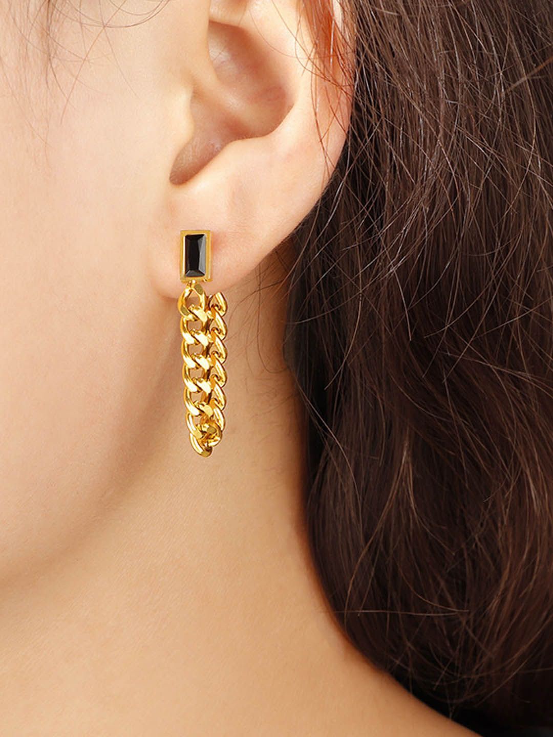 

StyleCast Gold-Plated Geometric Shaped Artificial Stones Studded Drop Earrings