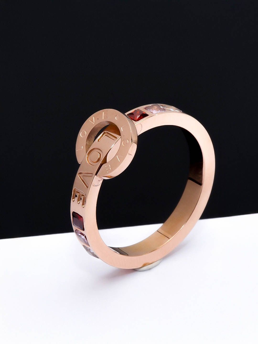 

StyleCast Gold-Toned Stone Studded Elegant Adjustable Finger Ring, Rose gold