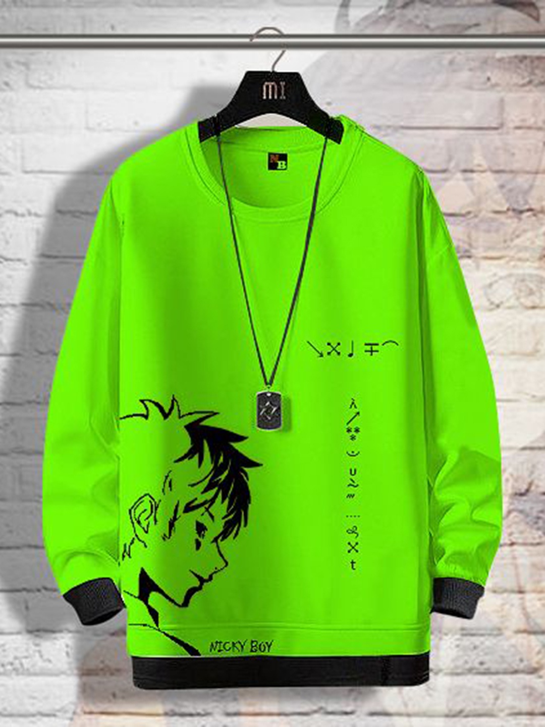 

NB Nicky Anime Printed Round Neck Cotton Casual Sweatshirt, Green