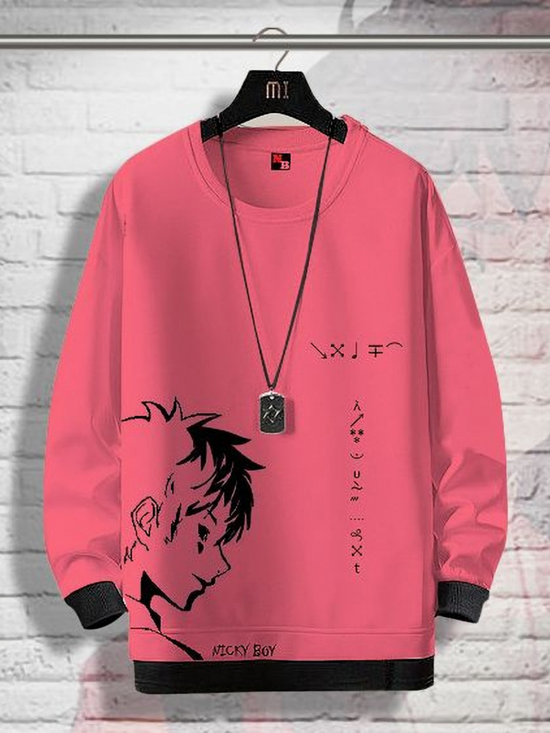 

NB Nicky Anime Printed Round Neck Cotton Casual Sweatshirt, Pink