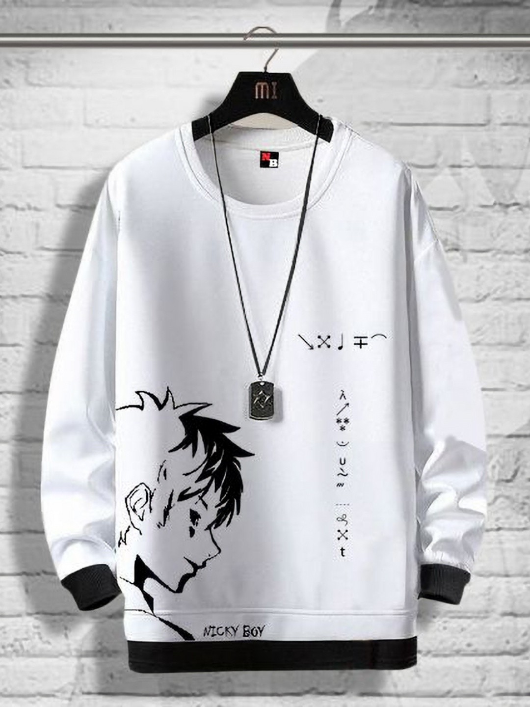 

NB Nicky Anime Printed Round Neck Cotton Casual Sweatshirt, White