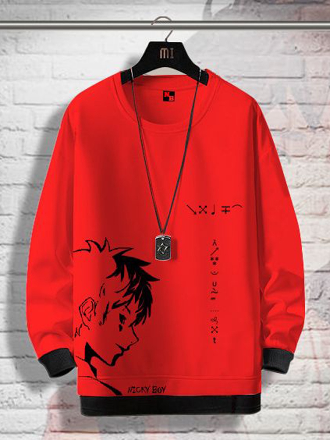 

NB Nicky Men Graphic Printed Round Neck Cotton Casual Sweatshirt, Red