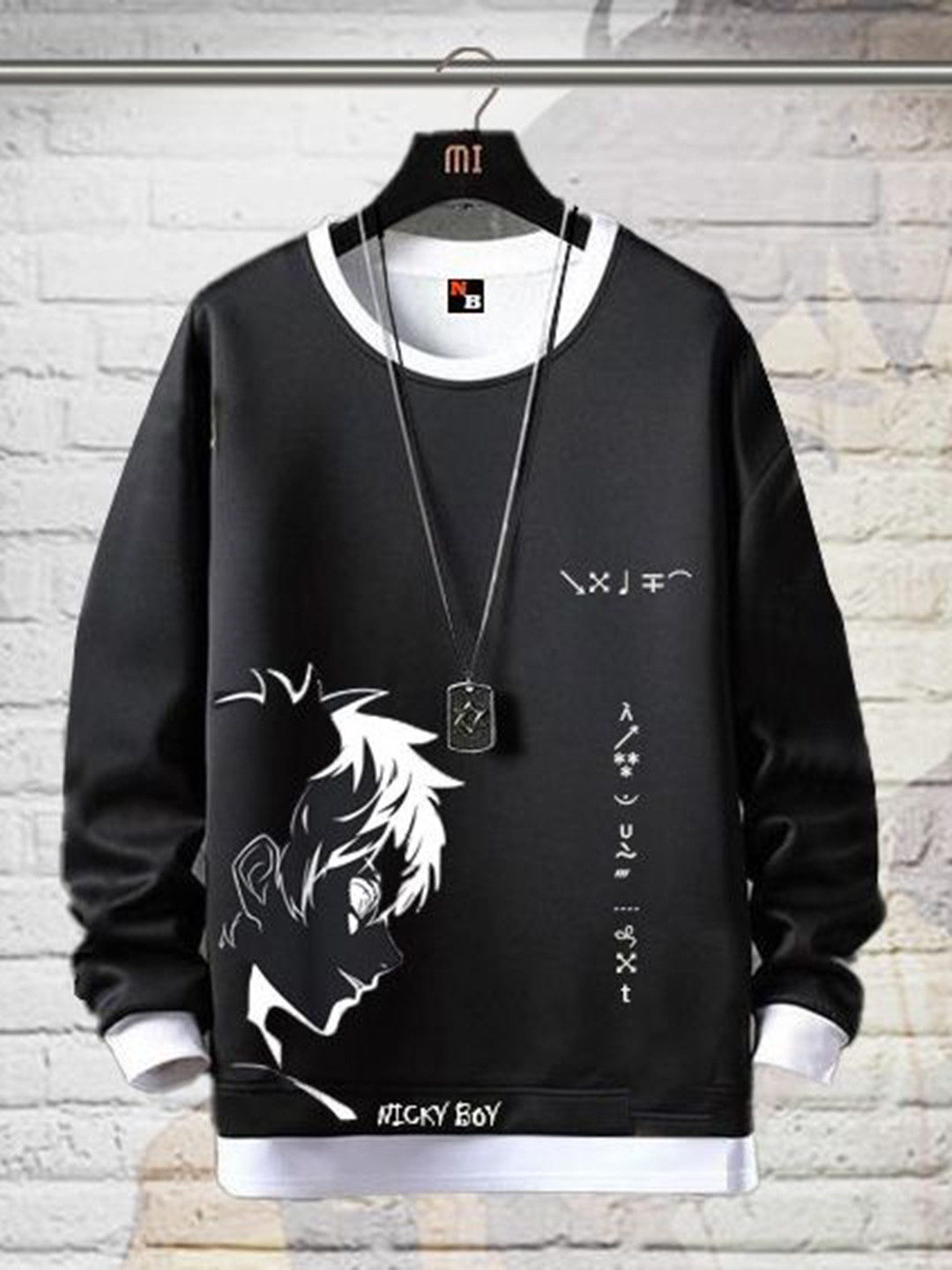 

NB Nicky Anime Printed Round Neck Cotton Casual Sweatshirt, Black