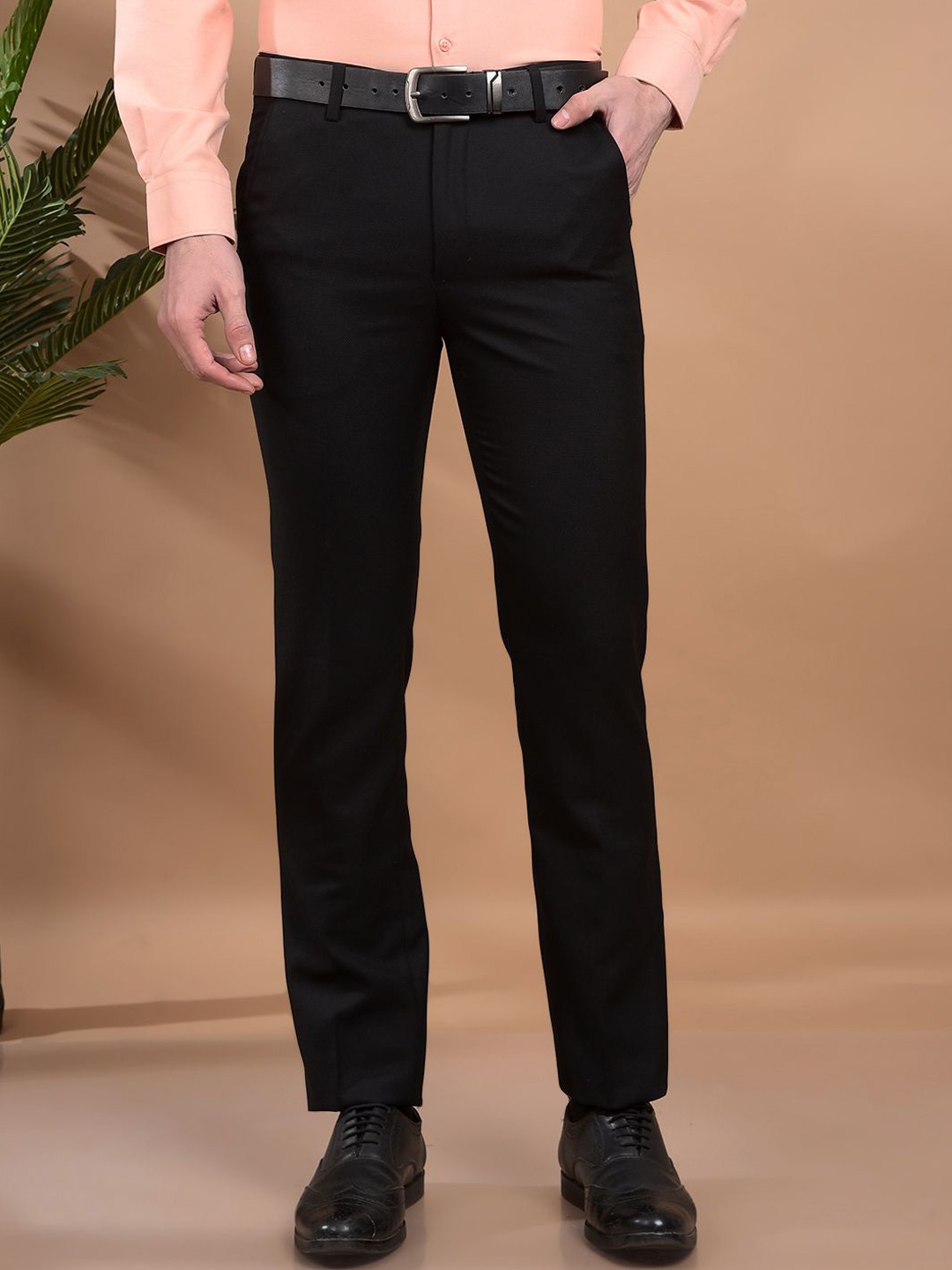 

Canary London Men Smart Slim Fit Mid-Rise Wrinkle Free Formal Trousers, Black