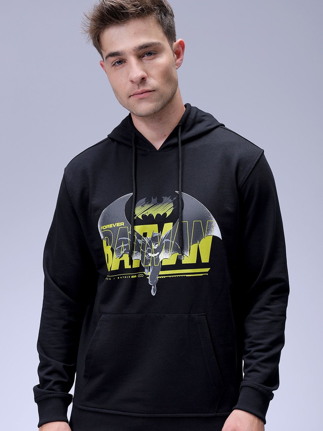 

The Indian Garage Co Men Oversized Batman Printed Overhead Hooded Sweatshirt, Black