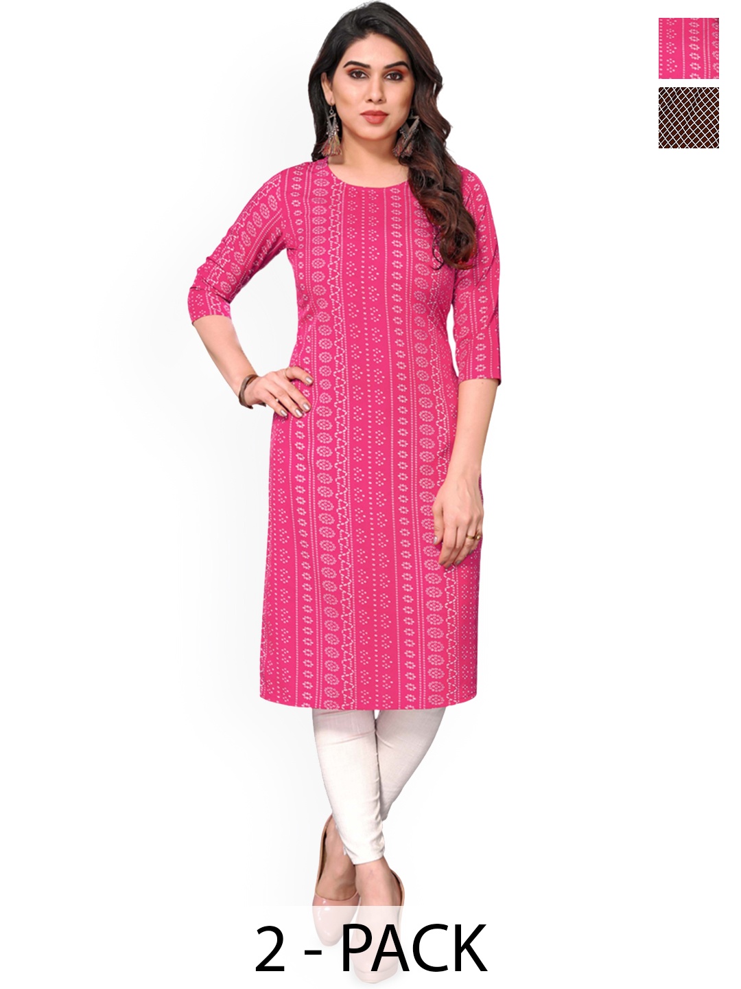 

KETAKI FASHION Selection Of 2 Bandhani Printed Straight Kurtas, Pink