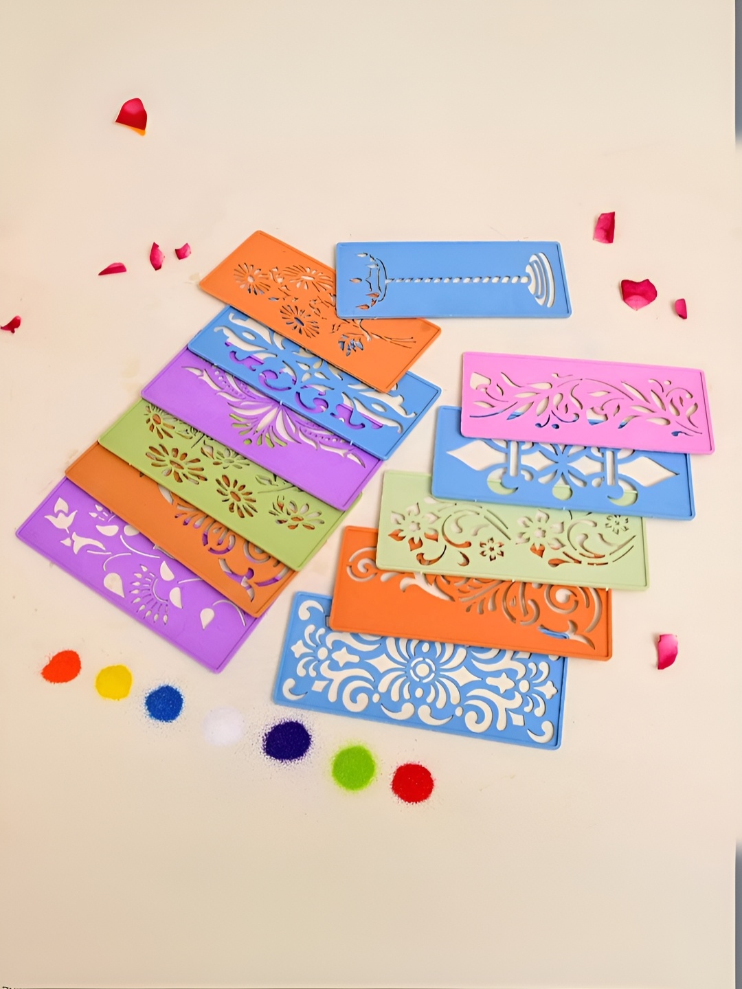 

CraftVatika Green & Blue 12 Pieces Rectangular Diwali Decoration Rangoli Stencils