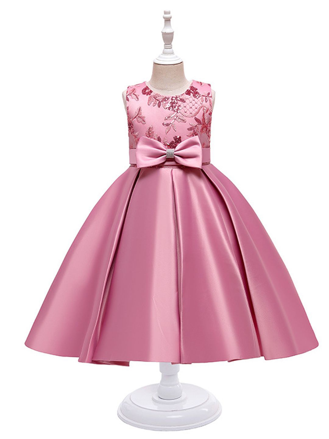 

Xsole Girls Embroidered Fit & Flare Dress With Bow Detailed, Pink