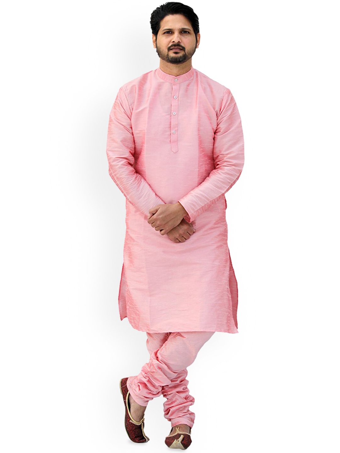 

Om Shubh Mangalam Dupion Silk Mandarin Collar Straight Kurta With Pyjamas, Pink