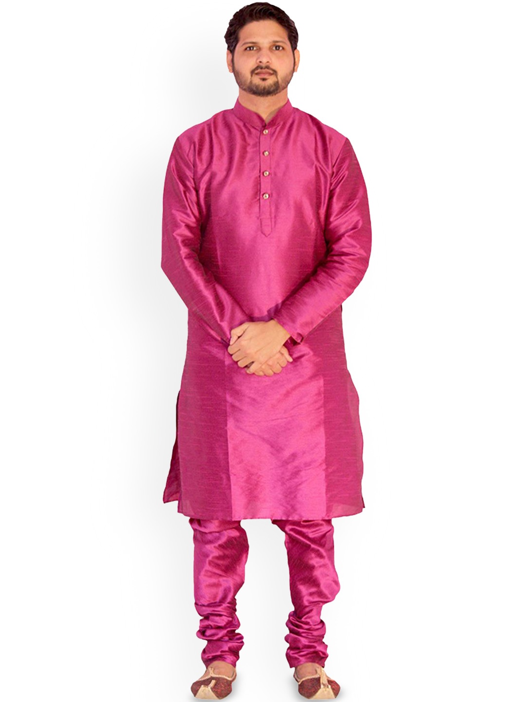 

Om Shubh Mangalam Dupion Silk Mandarin Collar Straight Kurta With Pyjamas, Purple