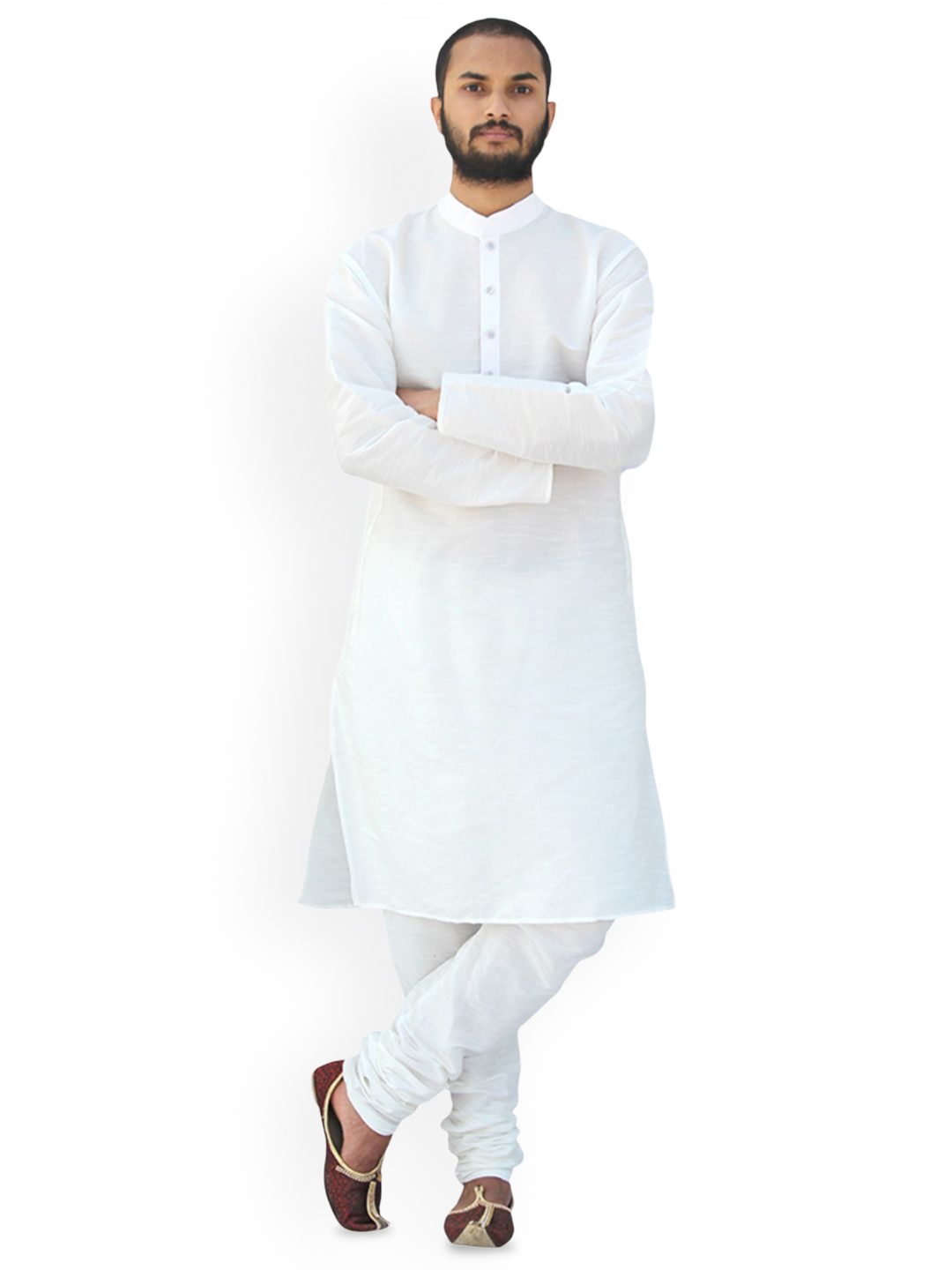 

Om Shubh Mangalam Dupion Silk Mandarin Collar Straight Kurta With Pyjamas, White