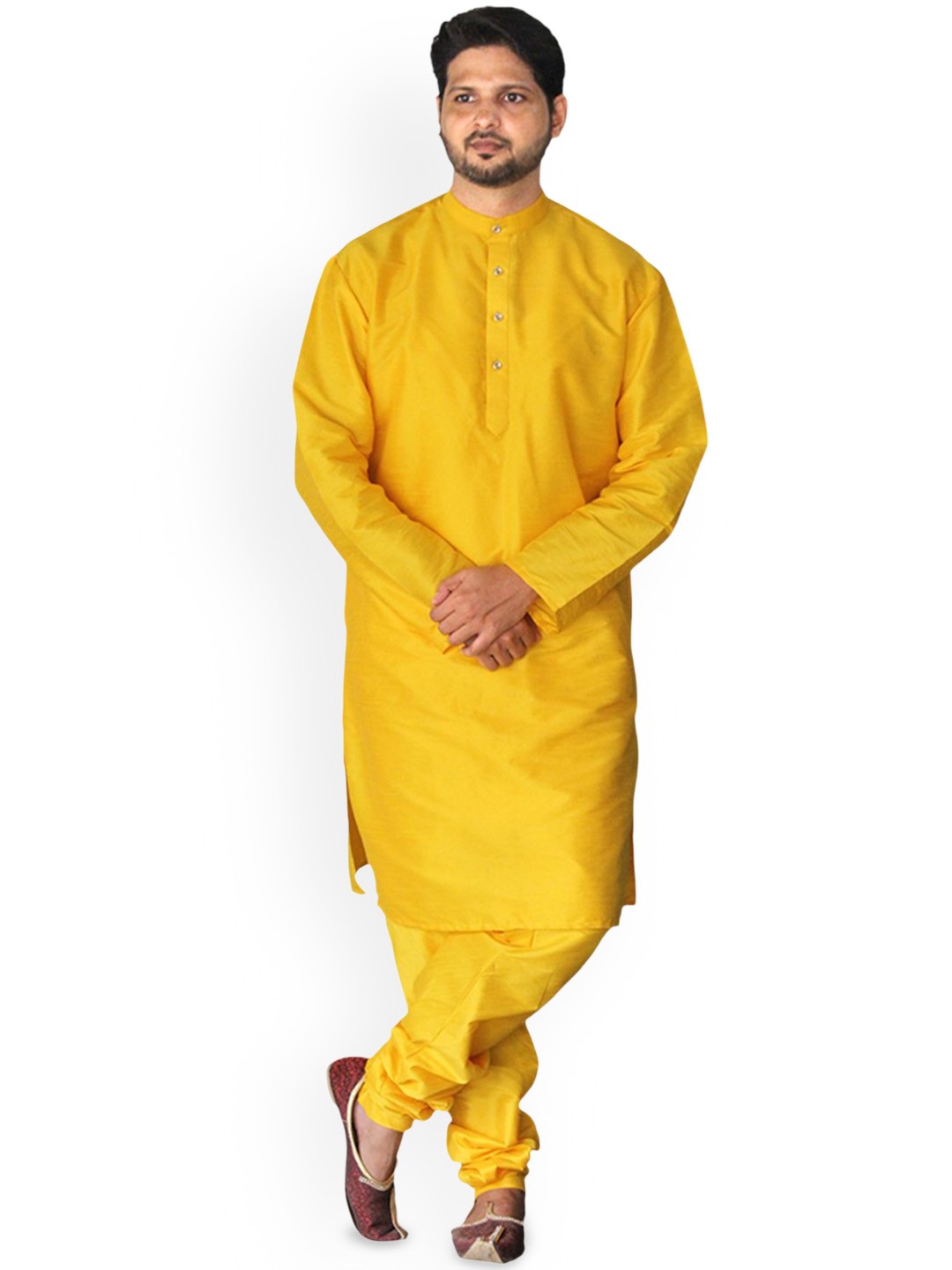 

Om Shubh Mangalam Dupion Silk Mandarin Collar Straight Kurta With Pyjamas, Yellow