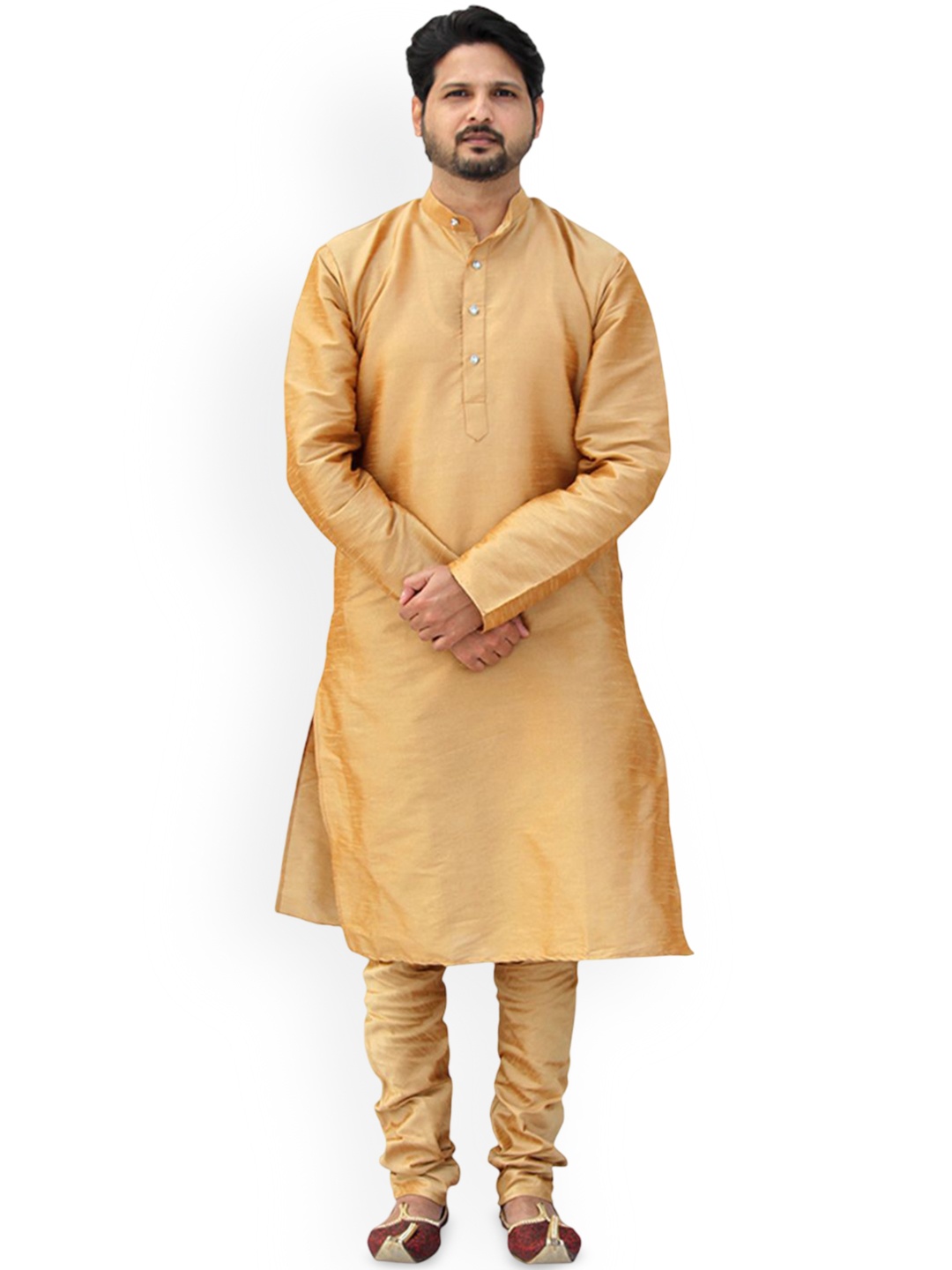 

Om Shubh Mangalam Dupion Silk Mandarin Collar Straight Kurta With Pyjamas, Brown