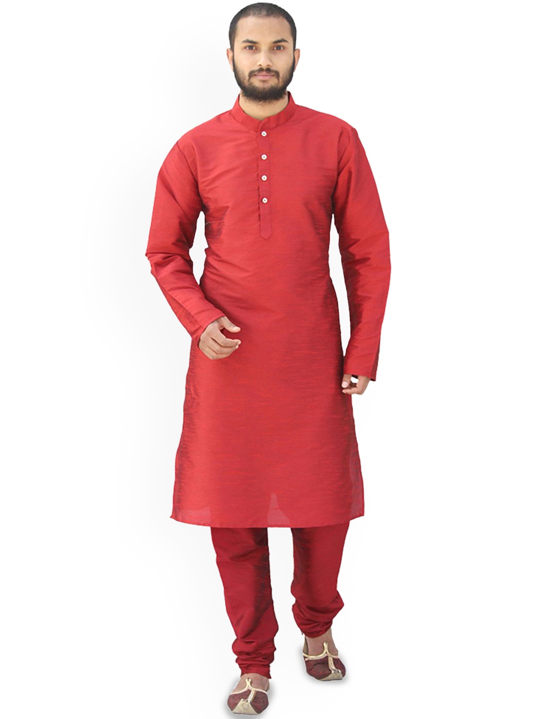 

Om Shubh Mangalam Dupion Silk Mandarin Collar Straight Kurta With Pyjamas, Red