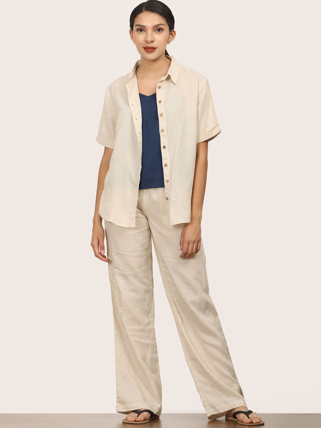 

Saltpetre Short Sleeves Shirt & Slip With Trousers, Beige