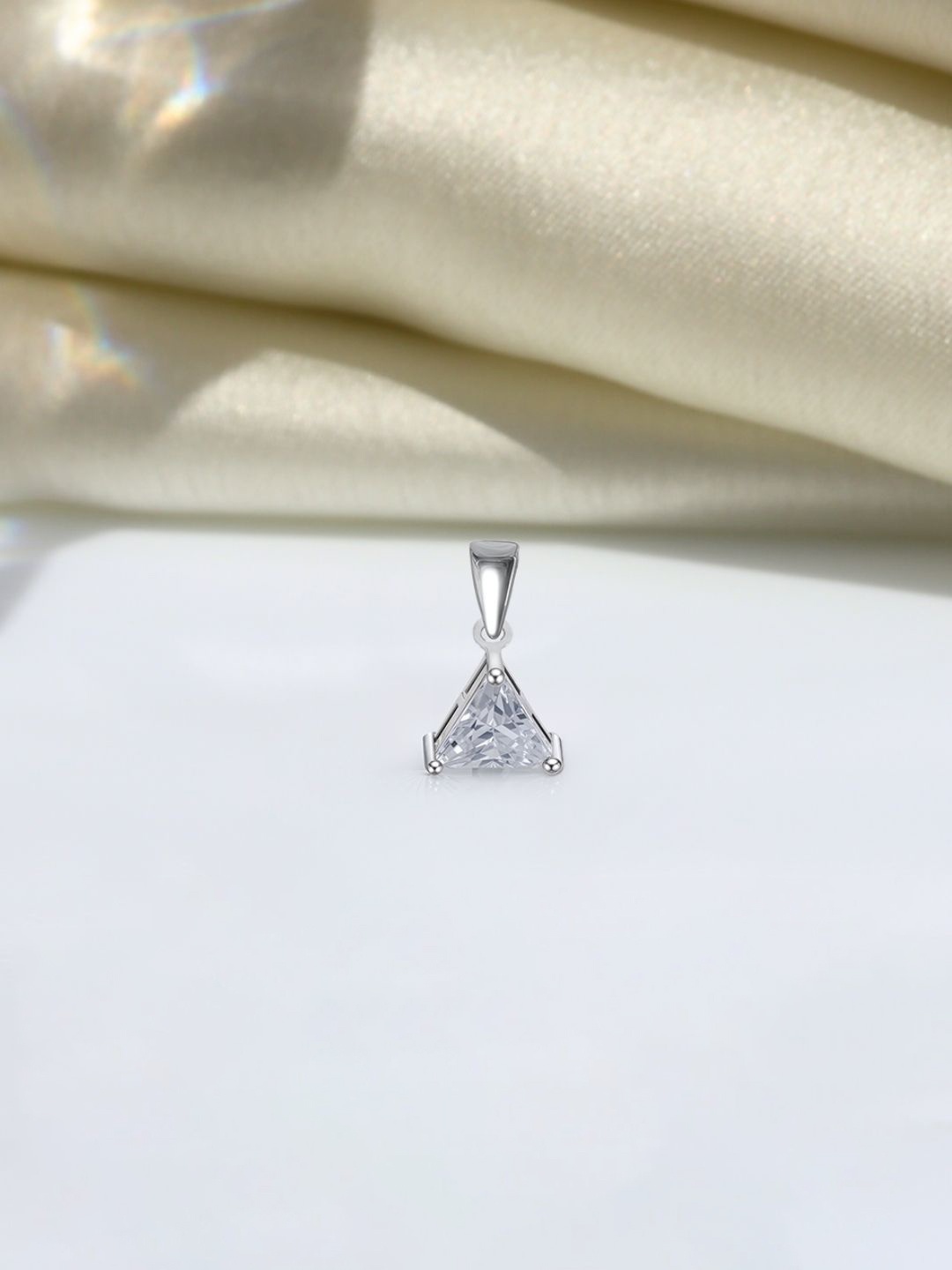 

HighSpark 92.5 Sterling Silver Cubic Zirconia Studded Triangular Solitaire Pendant