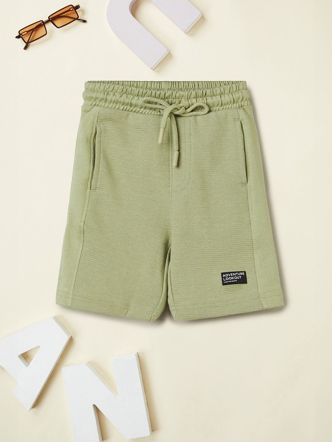 max Boys Cotton Regular Fit Sports Shorts, Olive
