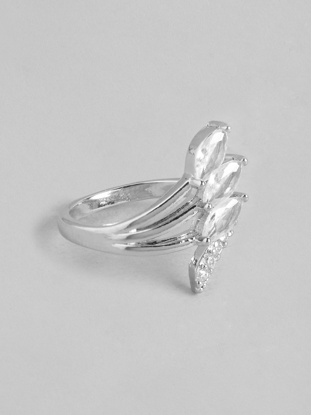 

DressBerry Stone Studed Leaf-Shaped Finger Ring, Silver