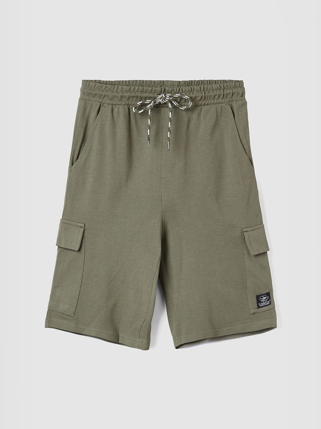 

max Boys Regular Fit Mid-Rise Pure Cotton Cargo Shorts, Olive