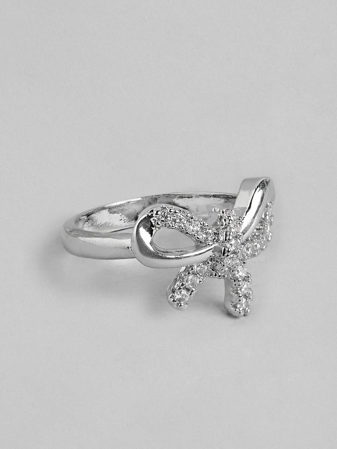 

DressBerry Stone Studed Bow-Shaped Finger Ring, Silver