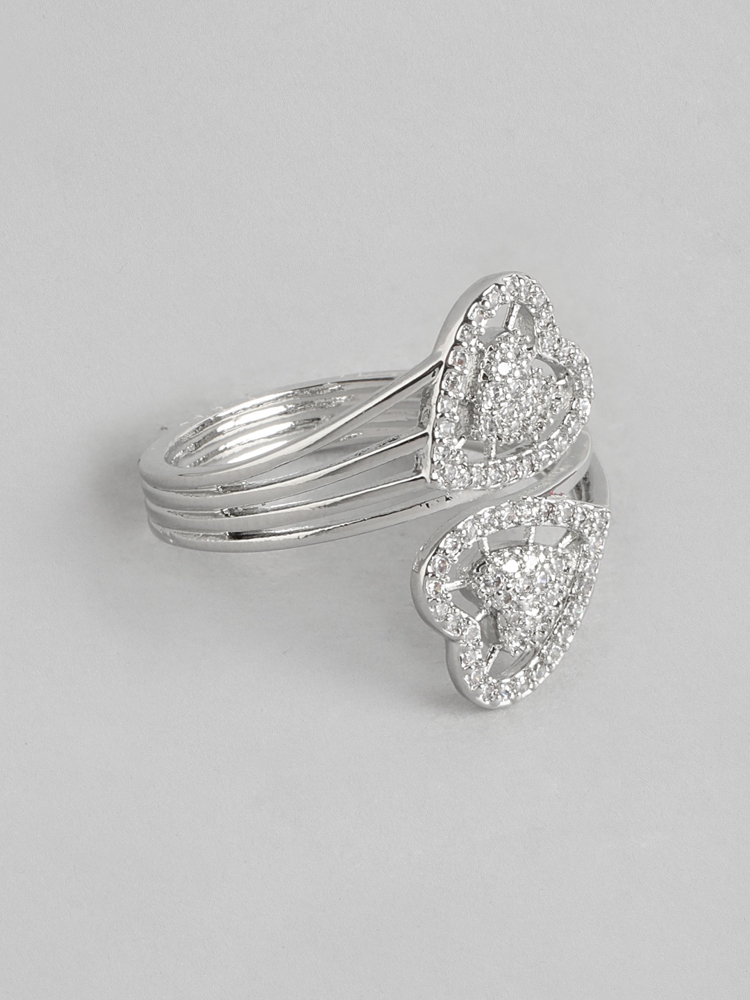 

DressBerry Stone Studded Heart Shaped Finger Ring, Silver