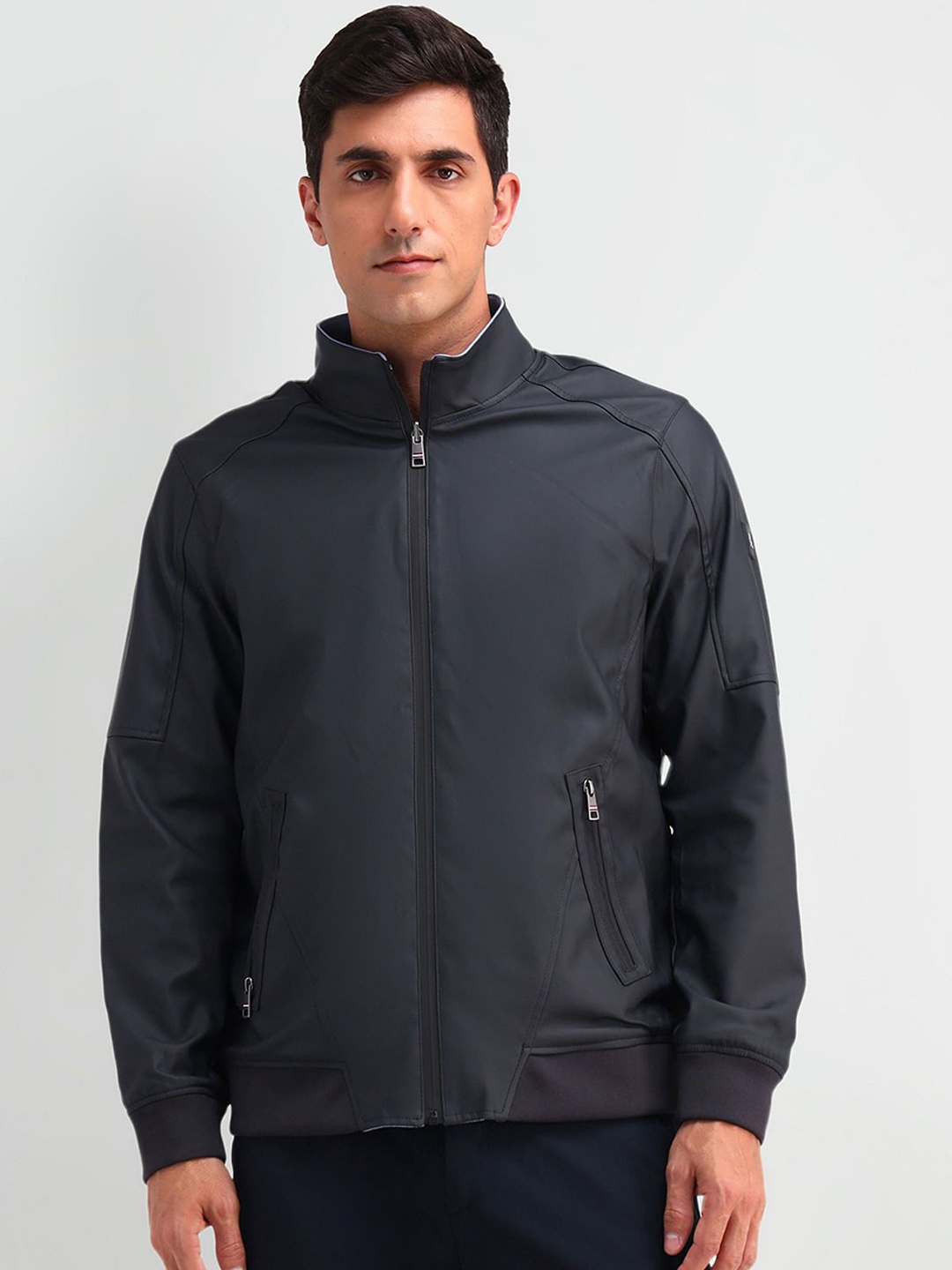 

Arrow Sport Men Solid Bomber Jacket, Navy blue