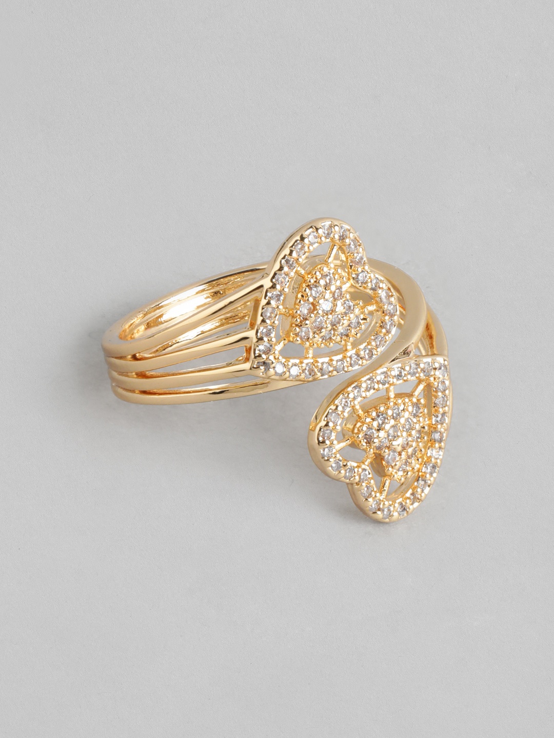 

DressBerry Women Stone-Studded Heart-Shaped Adjustable Finger Ring, Gold