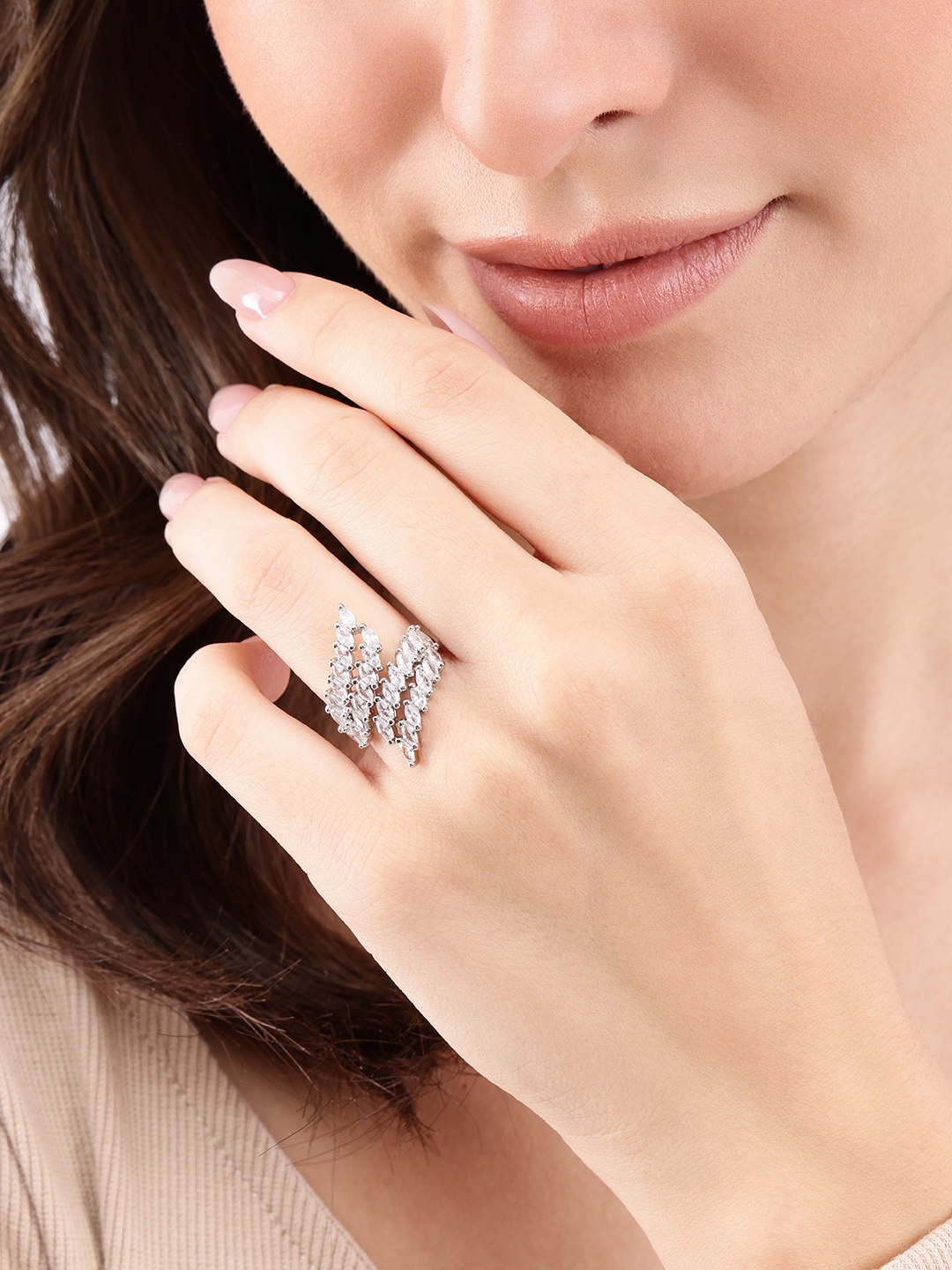 

DressBerry Women Stone-Studded Adjustable Finger Ring, Silver