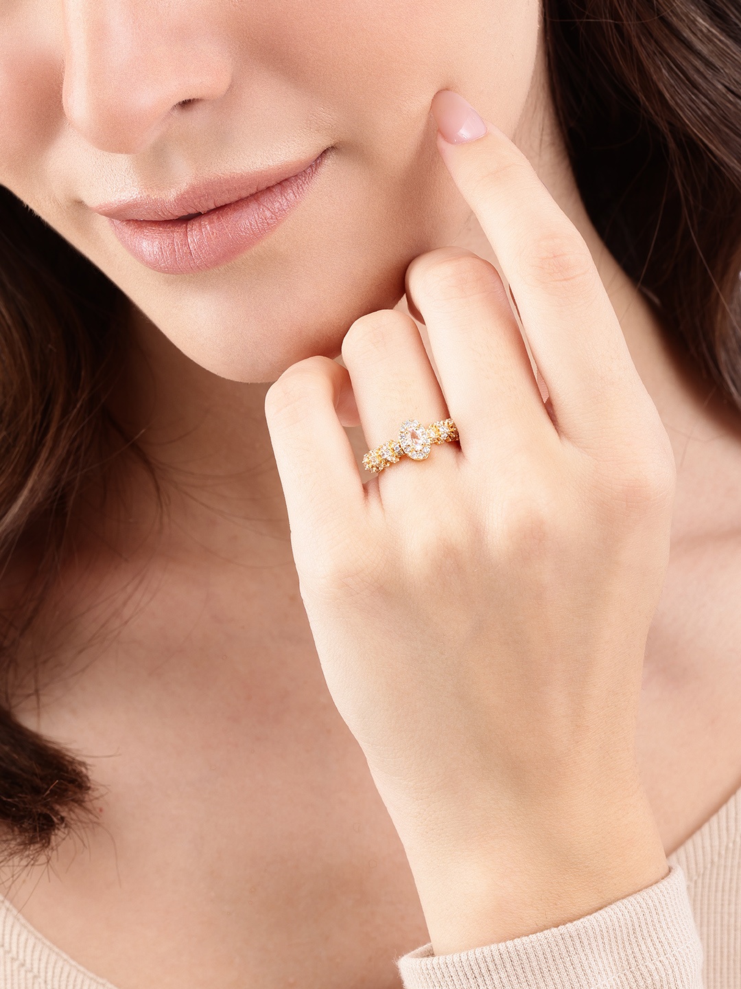 

DressBerry Women Stone-Studded Adjustable Finger Ring, Gold
