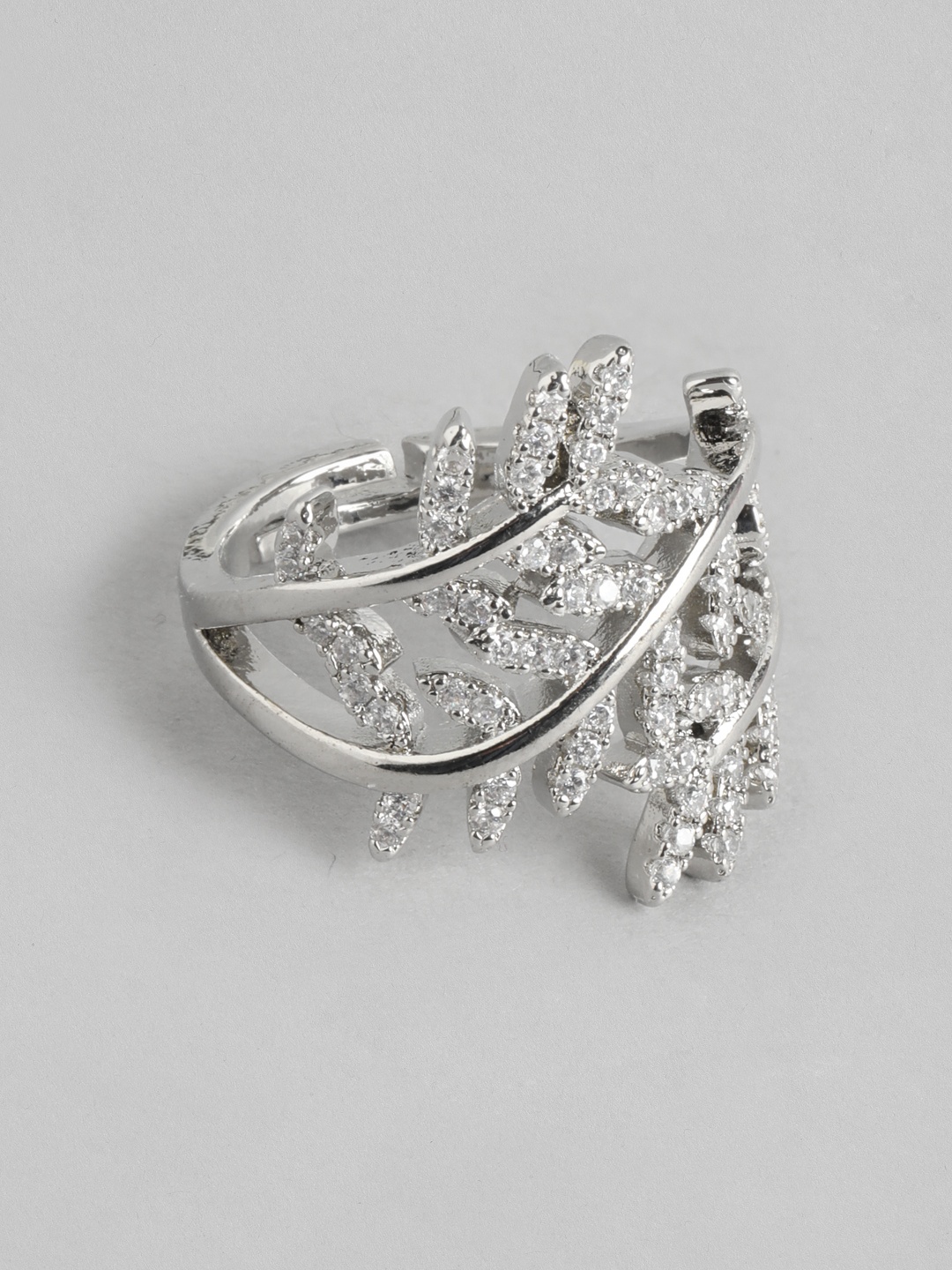 

DressBerry Women Stone-Studded Leaf-Shaped Adjustable Finger Ring, Silver