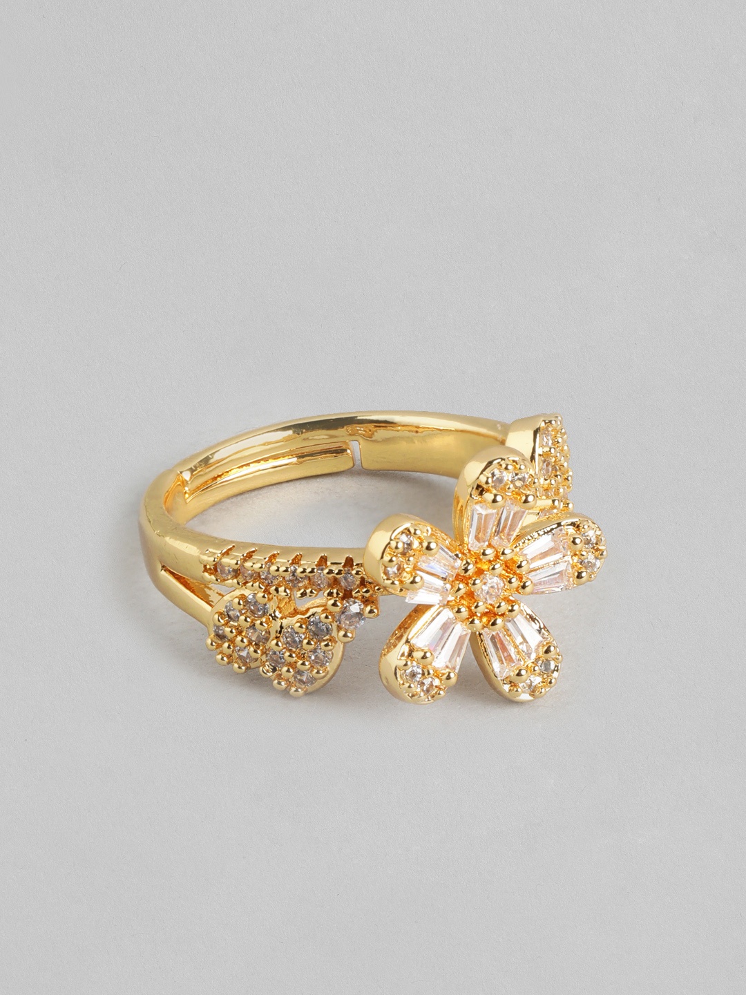 

DressBerry Women Stone-Studded Floral-Shaped Adjustable Finger Ring, Gold