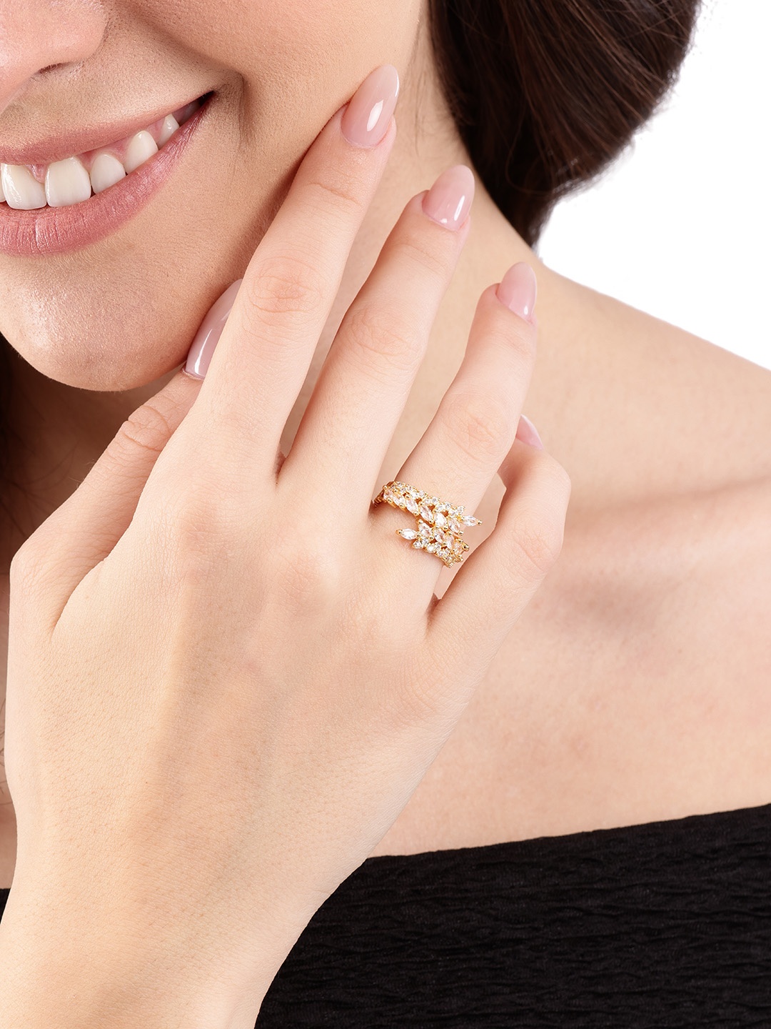 

DressBerry Stone Studded Finger Ring, Gold