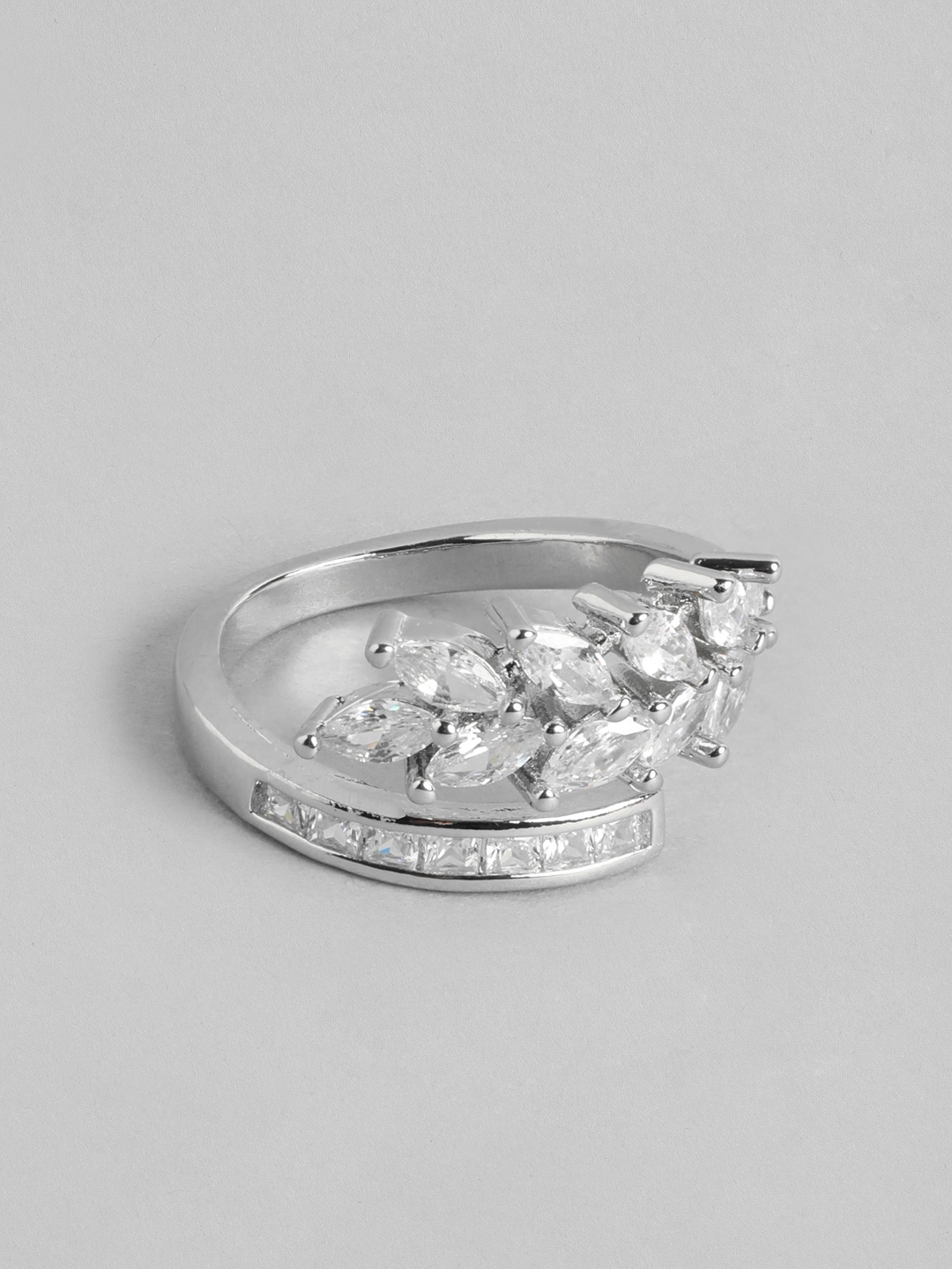 

DressBerry Stone Studed Leaf Shaped Finger Ring, Silver