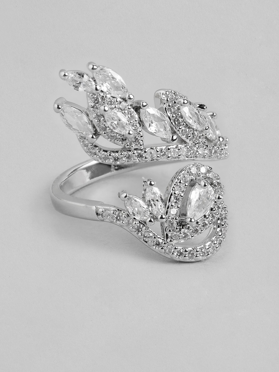 

DressBerry Stone Studed Leaf-Shaped Finger Ring, Silver