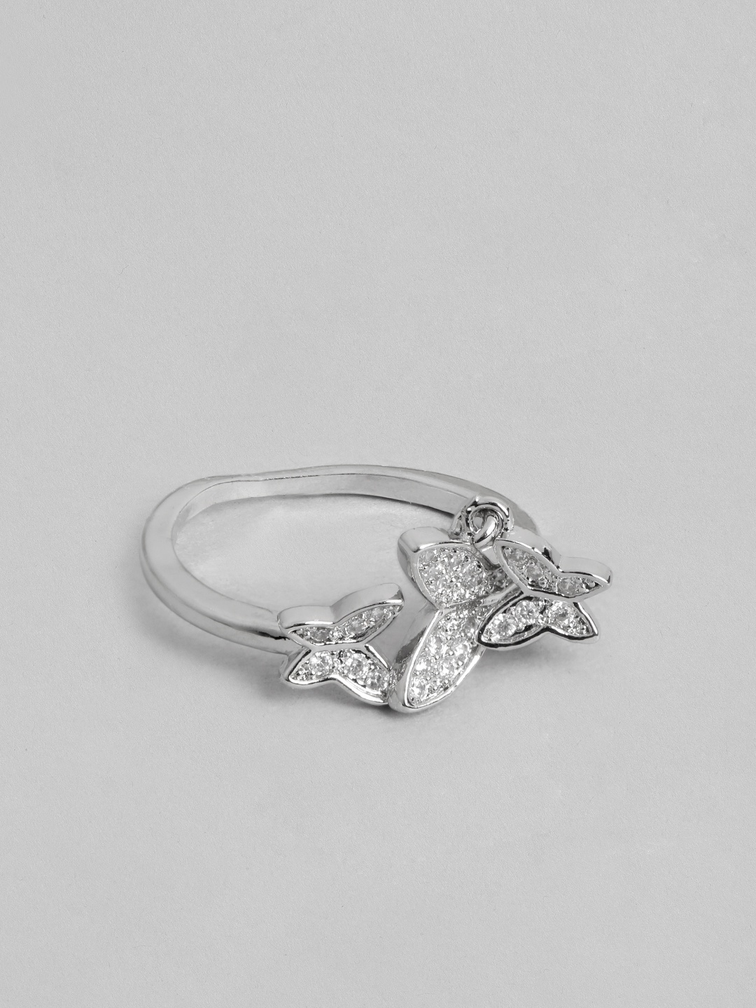 

DressBerry Butterfly-Shaped Stone-Studded Adjustable Finger Ring, Silver