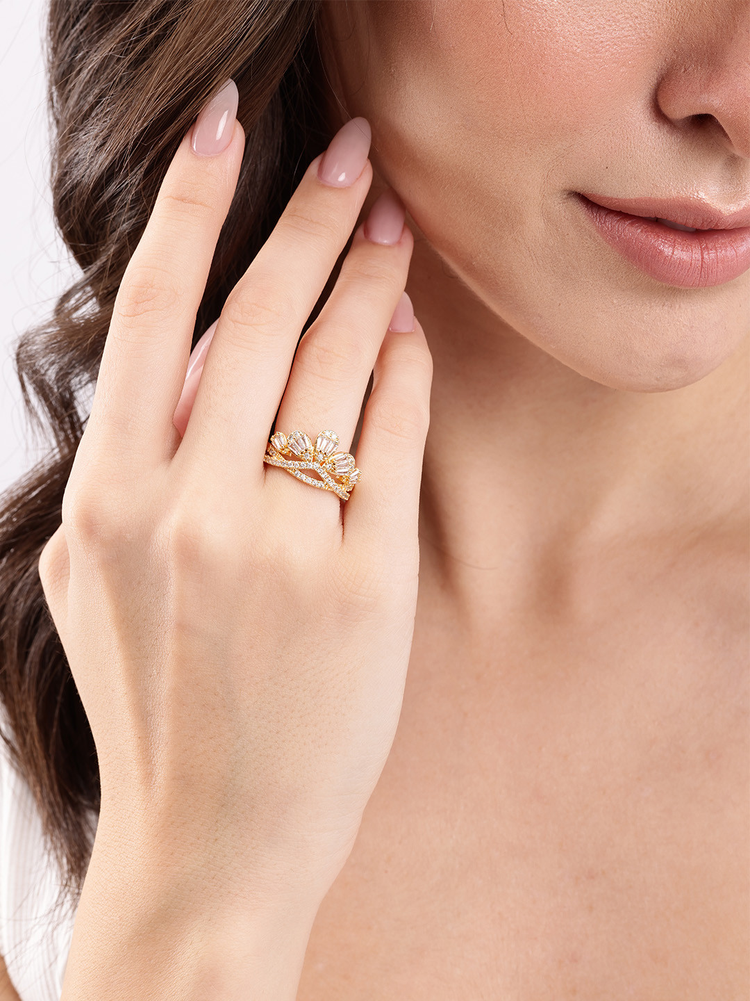 

DressBerry Stone-Studded Adjustable Finger Ring, Gold