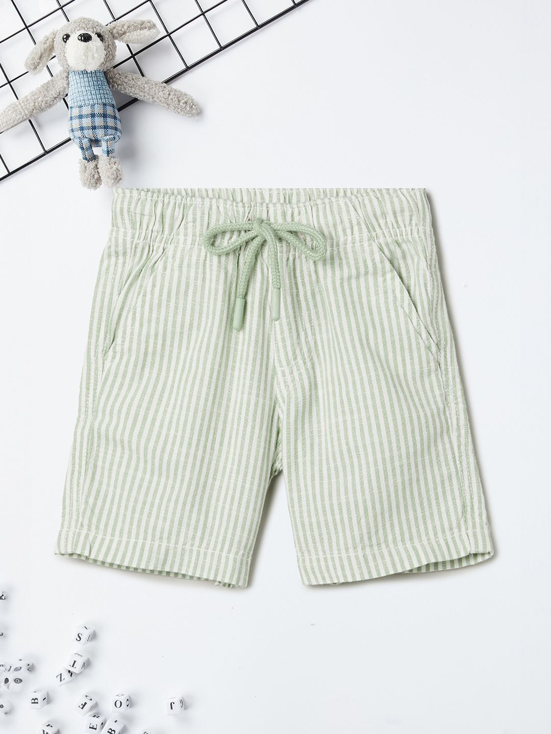 

max Boys Cotton Striped Shorts, Green