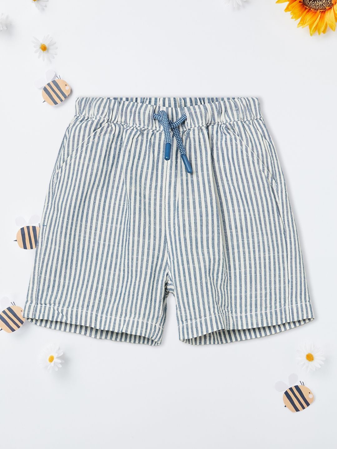 

max Boys Striped Pure Cotton Shorts, Blue