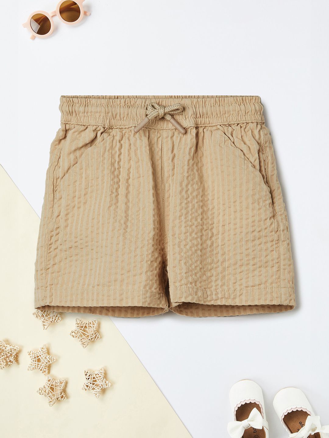 

max Boys Printed Regular Fit Mid-Rise Cotton Shorts, Beige
