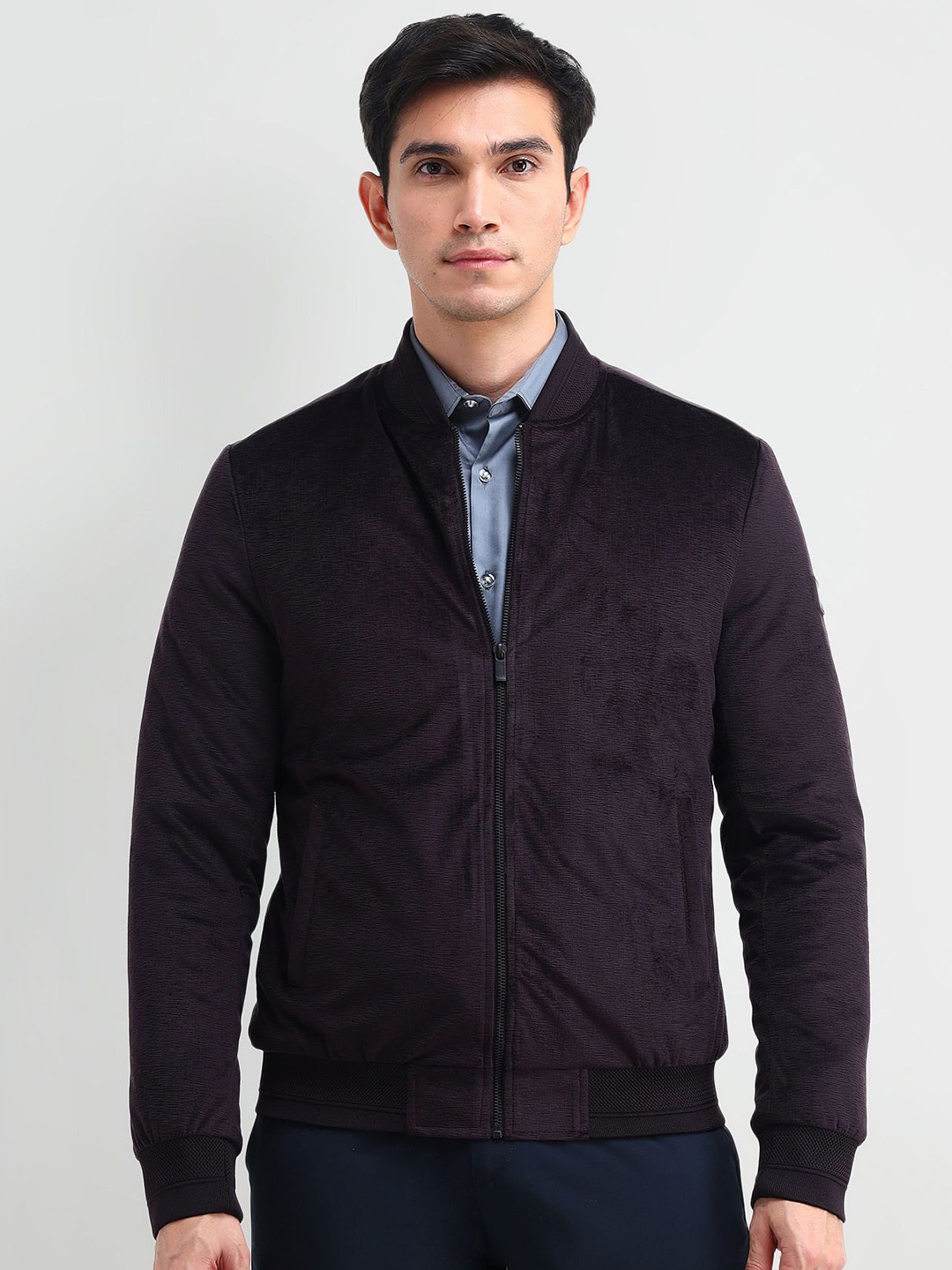 

Arrow Sport Men Solid Bomber Jacket, Purple