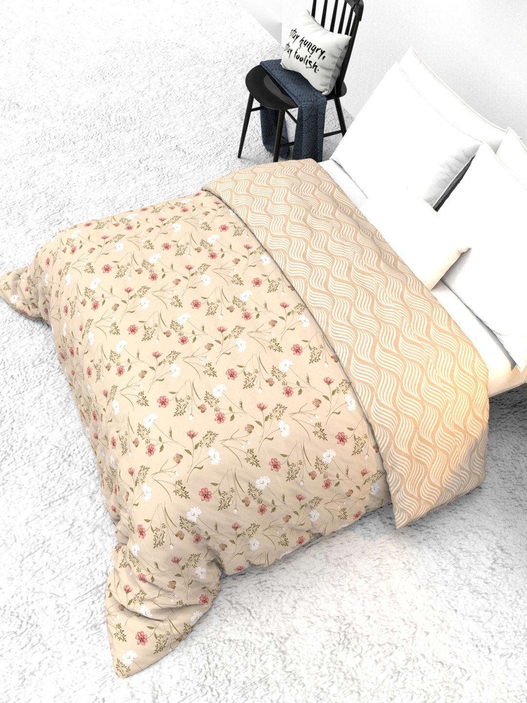 

THE WHITE MOSS Beige & Green Floral Heavy Winter 300 GSM Reversible Double Bed Quilt